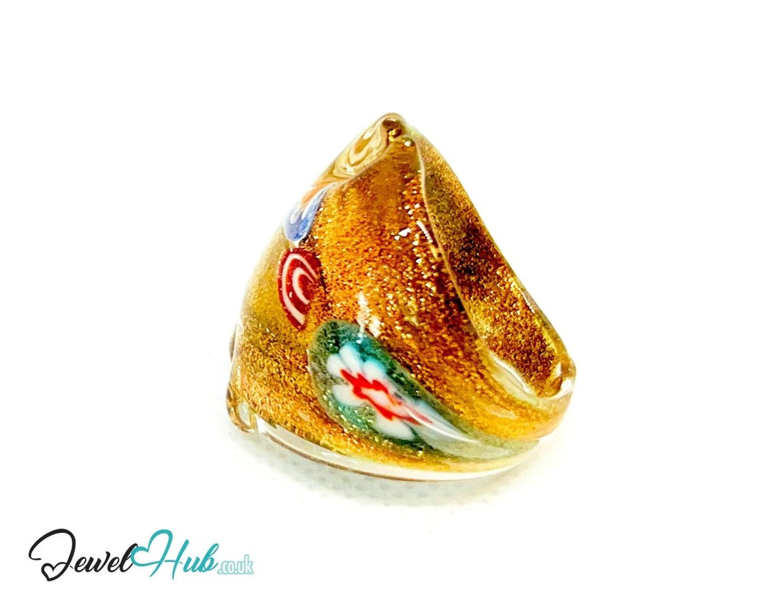 FloraGlow 🌀 Glass Ring – UK O · US 7.5 · Giant Series · Handcrafted Glass - JewelHub.co.uk