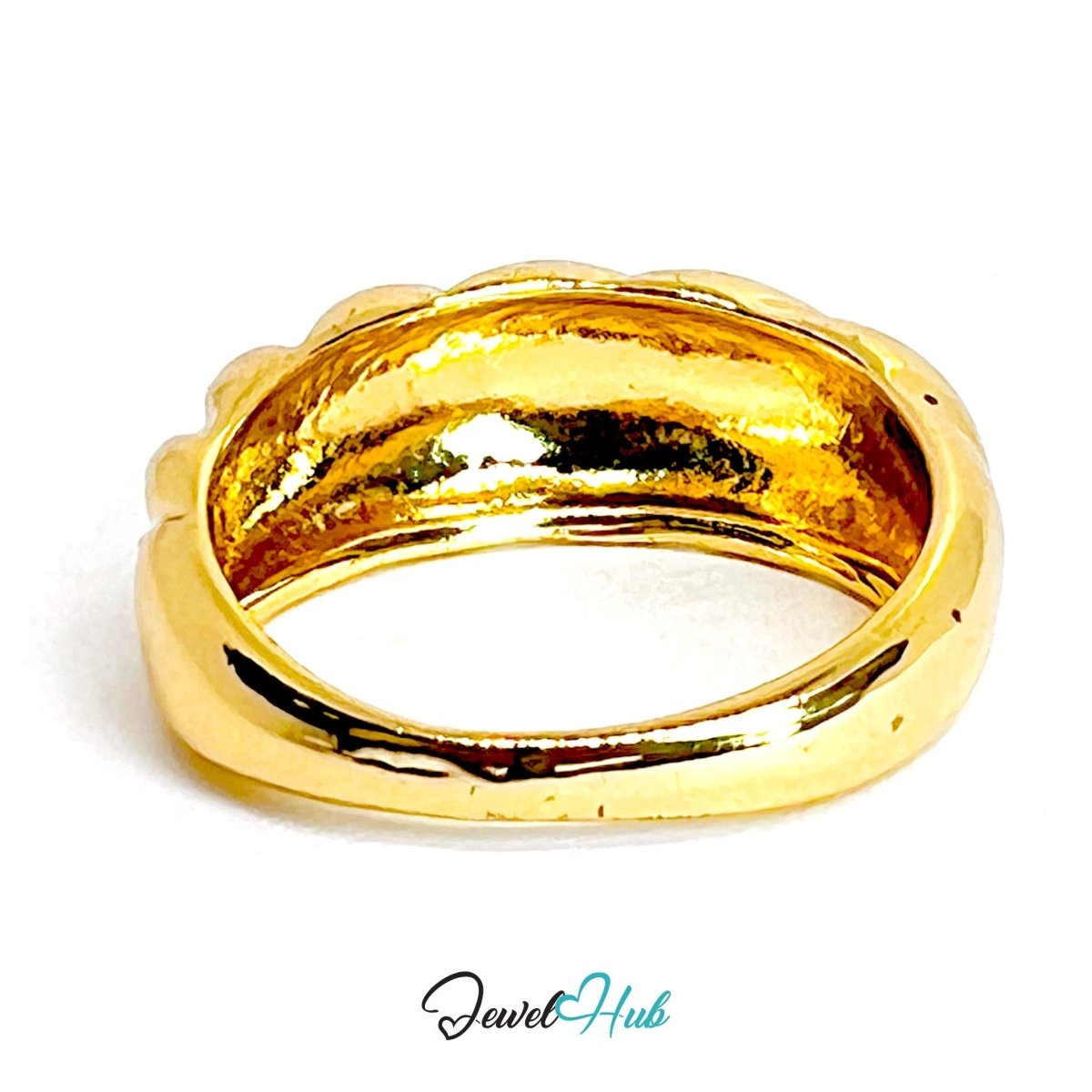 FlutedFlow Gold - Plated Zinc Ring · Sculptural Ridged Band - JewelHub.co.uk