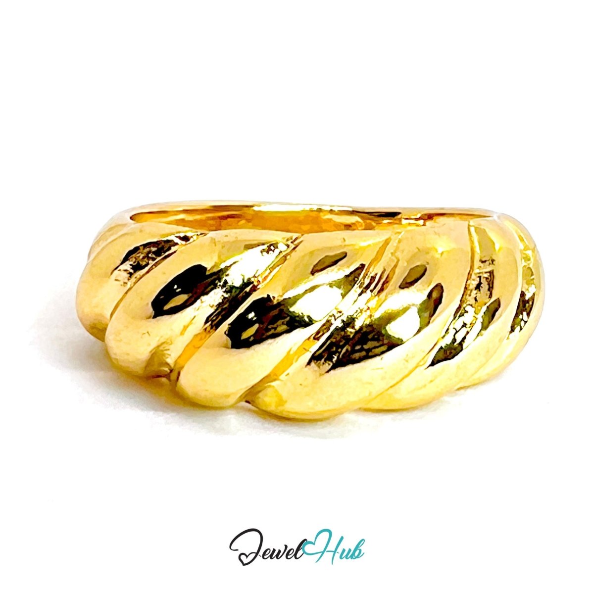 FlutedFlow Gold - Plated Zinc Ring · Sculptural Ridged Band - JewelHub.co.uk