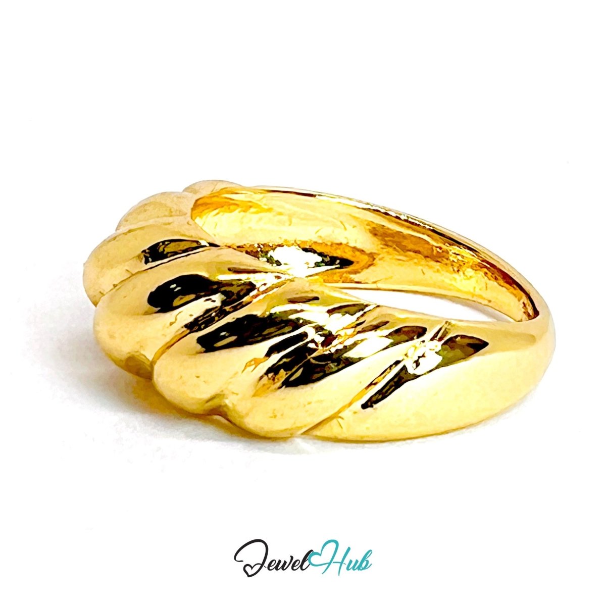 FlutedFlow Gold - Plated Zinc Ring · Sculptural Ridged Band - JewelHub.co.uk