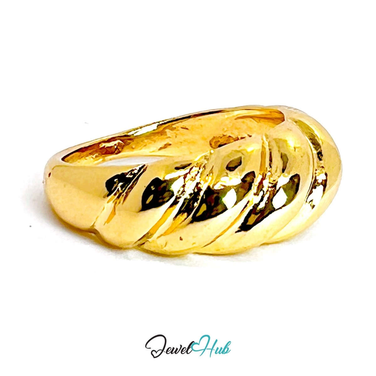 FlutedFlow Gold - Plated Zinc Ring · Sculptural Ridged Band - JewelHub.co.uk