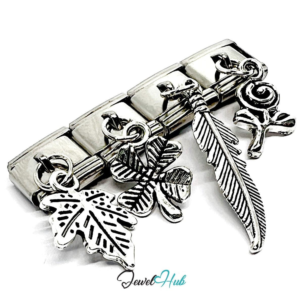FortunaLink™ Botanical Rose Leaf Charm Set Design - JewelHub.co.uk