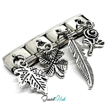 FortunaLink™ Botanical Rose Leaf Charm Set Design - JewelHub.co.uk