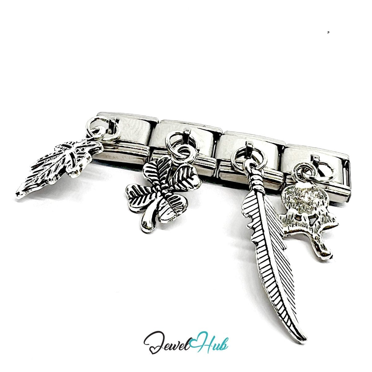 FortunaLink™ Botanical Rose Leaf Charm Set Design - JewelHub.co.uk