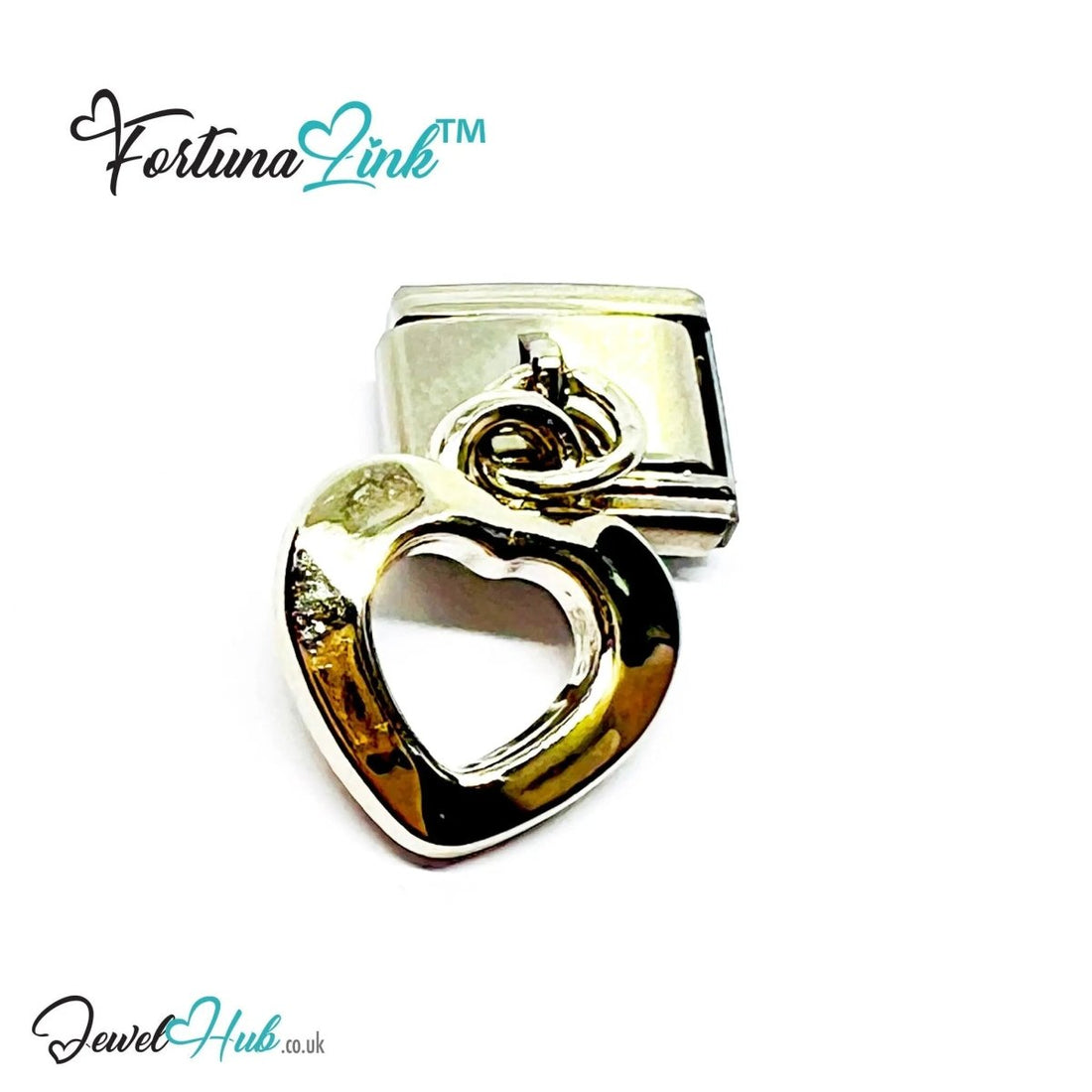 FortunaLink™ Dangling Hollow Heart Series – Multi - Finish Italian Bracelet Charms - JewelHub.co.uk