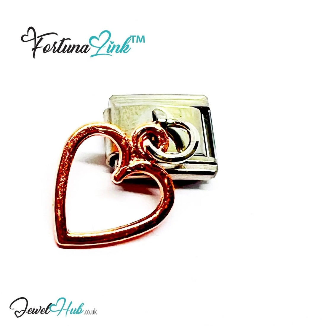 FortunaLink™ Dangling Hollow Heart Series – Multi - Finish Italian Bracelet Charms - JewelHub.co.uk