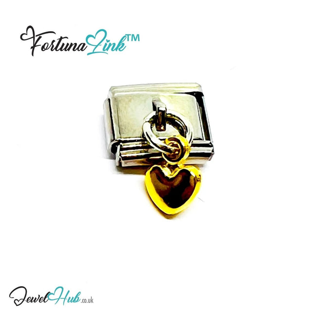 FortunaLink™ Dangling Solid Heart Series – Multi - Finish Italian Bracelet Charms - JewelHub.co.uk