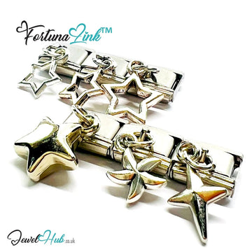 FortunaLink™ Dangling Stars Series – Silver - Plated Italian Bracelet Charms - JewelHub.co.uk