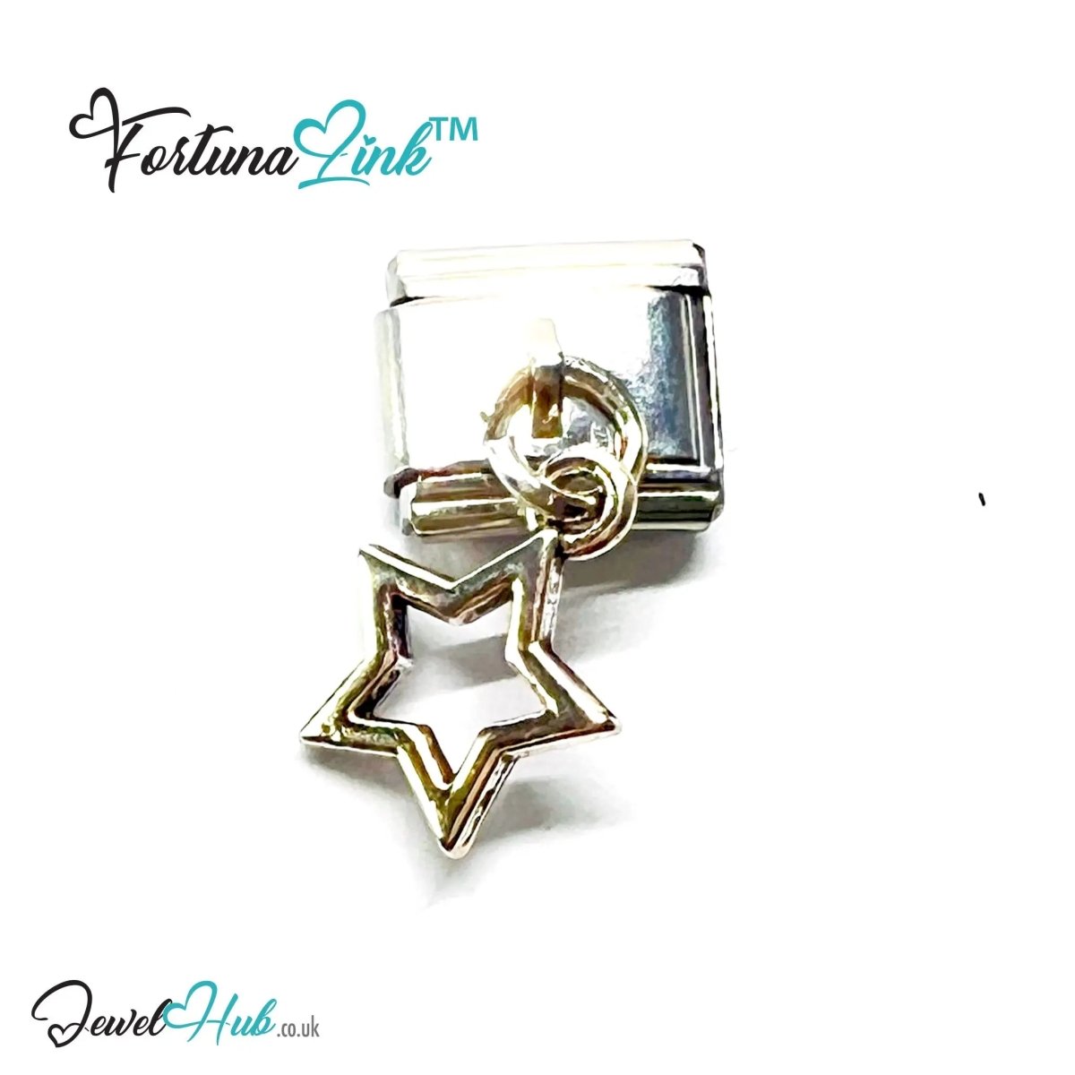 FortunaLink™ Dangling Stars Series – Silver - Plated Italian Bracelet Charms - JewelHub.co.uk