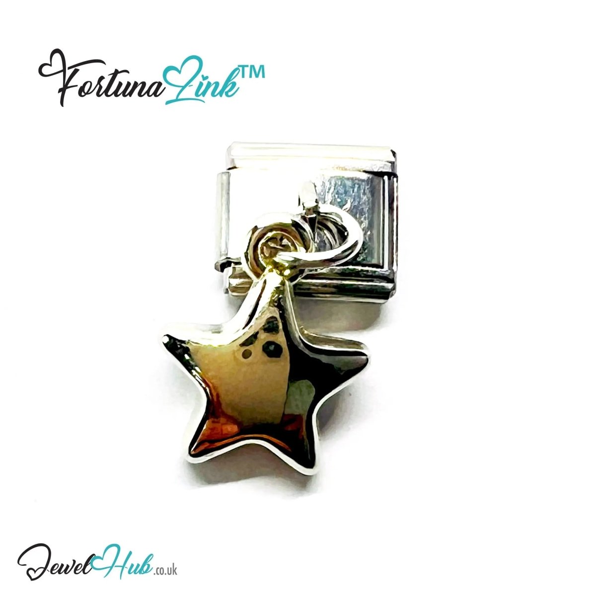 FortunaLink™ Dangling Stars Series – Silver - Plated Italian Bracelet Charms - JewelHub.co.uk