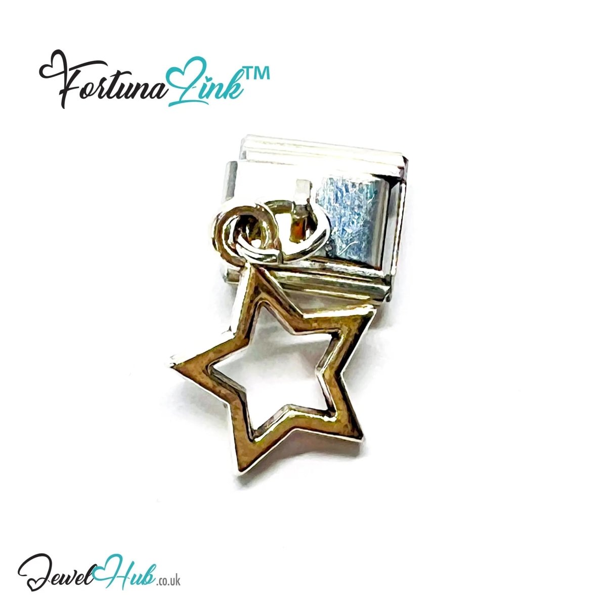 FortunaLink™ Dangling Stars Series – Silver - Plated Italian Bracelet Charms - JewelHub.co.uk