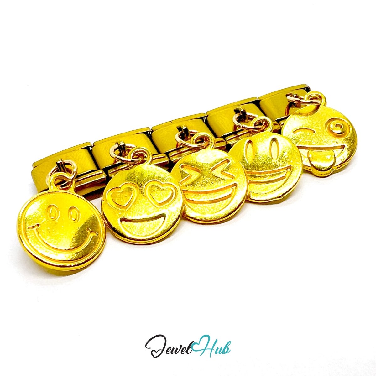 FortunaLink™ Feelings Out Loud – Golden Happy Face Emoji Charm - JewelHub.co.uk