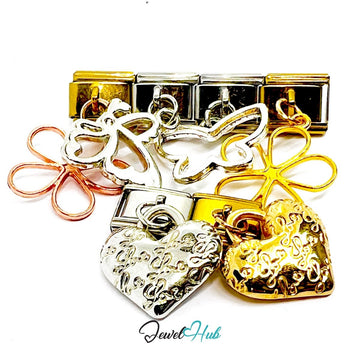 FortunaLink™ Flower Butterfly Heart Charm Set Design - JewelHub.co.uk