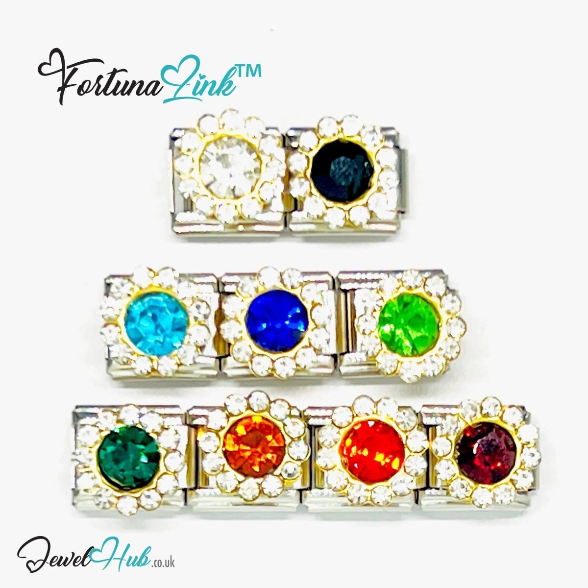 FortunaLink™ Gemstone Italian Charm – Colour Crystal Designs for Daily Luck & Modular Radiance - JewelHub.co.uk