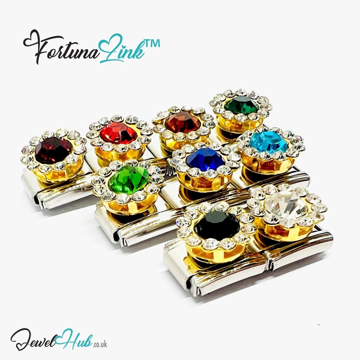 FortunaLink™ Gemstone Italian Charm – Colour Crystal Designs for Daily Luck & Modular Radiance - JewelHub.co.uk
