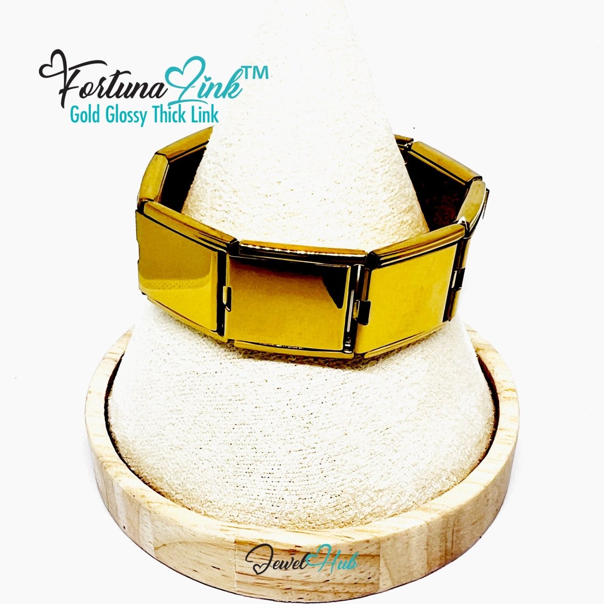 FortunaLink™ Gold Glossy Thick Link Bracelet – Sculptural Modular Stainless Steel 18‑Links (Copy) - JewelHub.co.uk