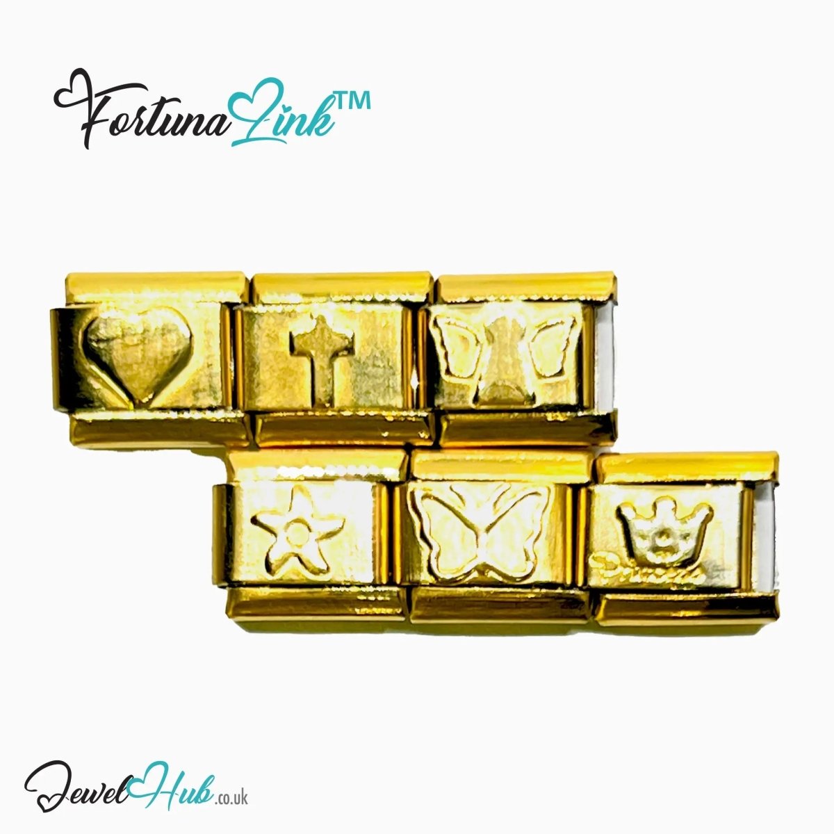 FortunaLink™ Gold - Tone Italian Charm – Symbolic Stainless Steel Designs for Daily Meaning & Modular Elegance - JewelHub.co.uk