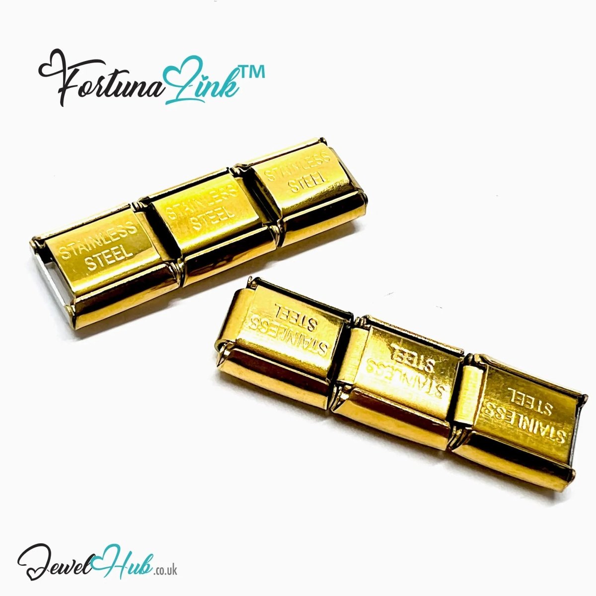 FortunaLink™ Gold - Tone Italian Charm – Symbolic Stainless Steel Designs for Daily Meaning & Modular Elegance - JewelHub.co.uk