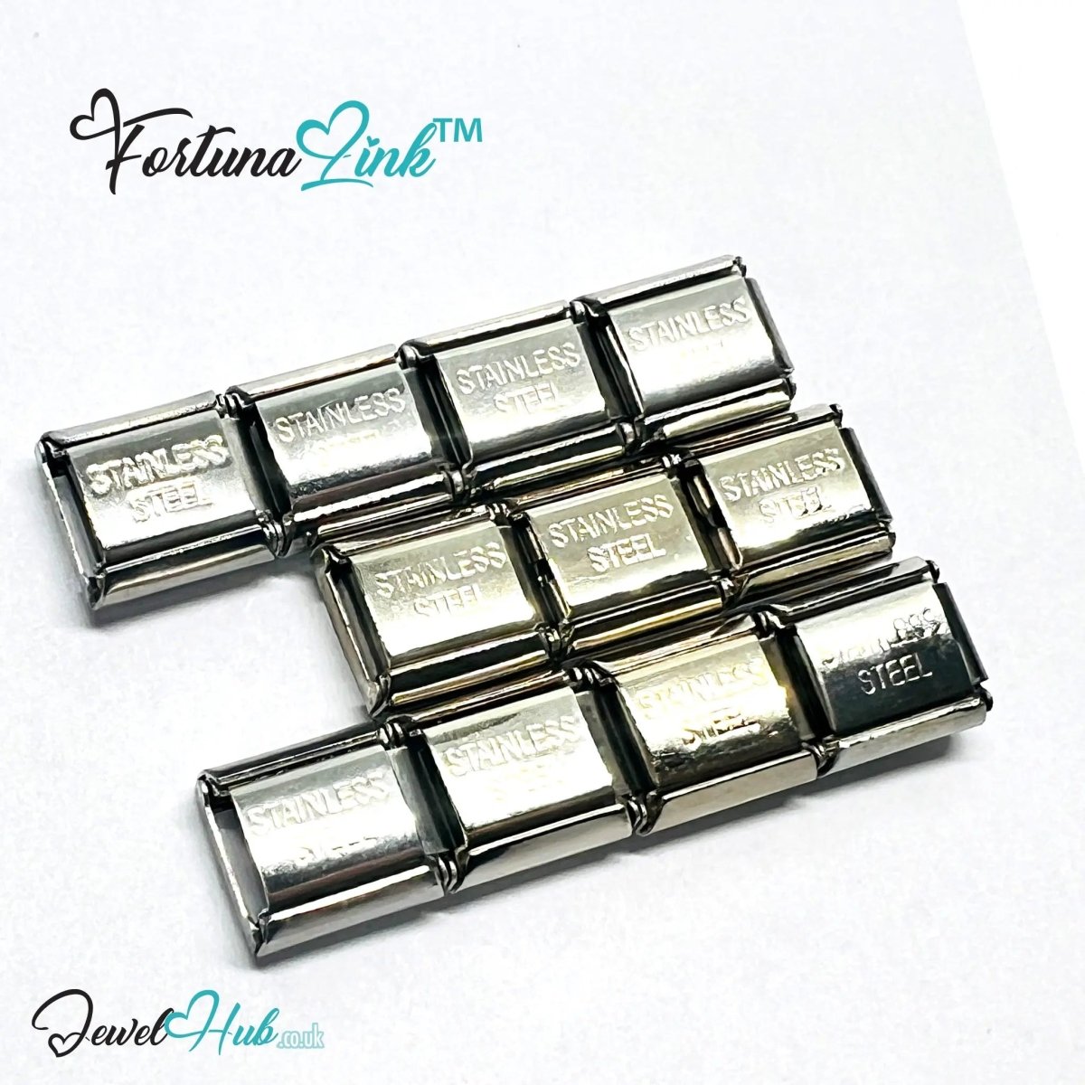 FortunaLink™ Gold - Tone Silver Charms for Italian Bracelet – Modular Stainless Steel Links - JewelHub.co.uk