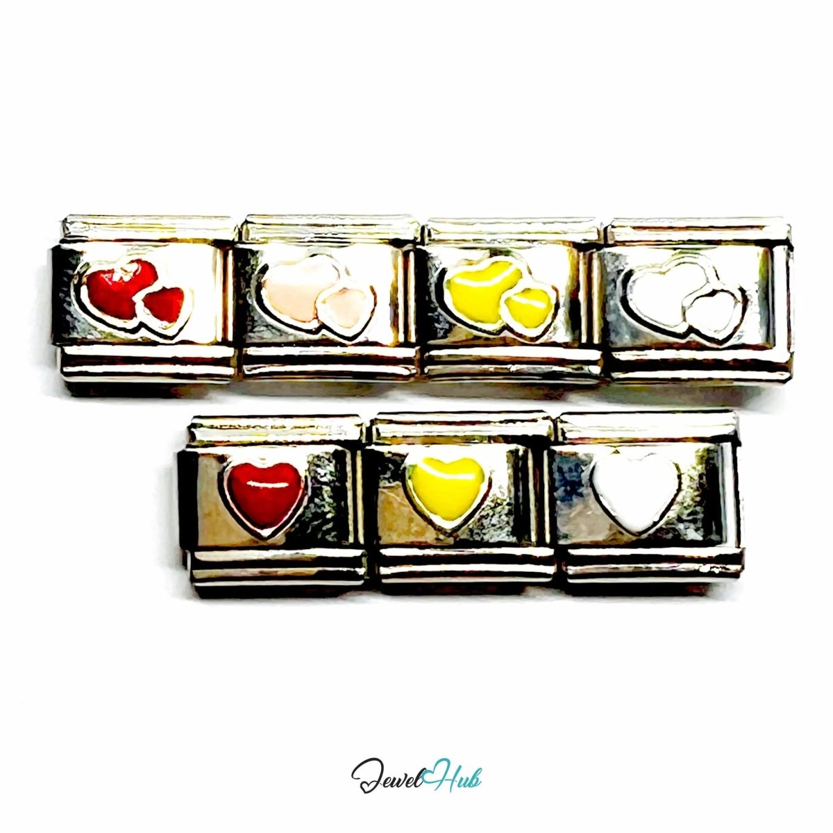 FortunaLink™ Heart Charm – 7 Stainless Steel Italian Bracelet Links for Love, Colour & Connection - JewelHub.co.uk