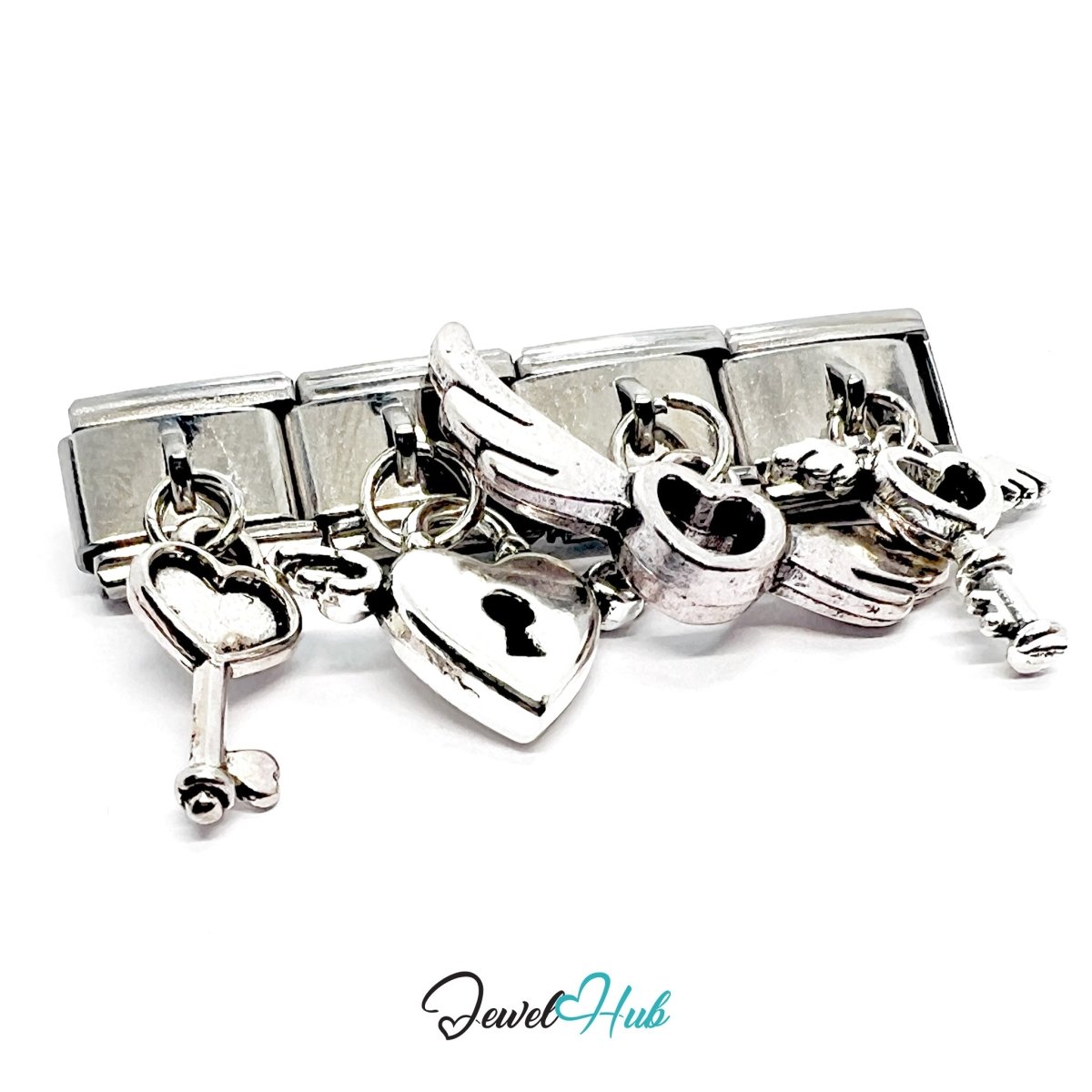 FortunaLink™ Hidden Wishes Series – Flying Heart & Wings Lock Charm Design - JewelHub.co.uk