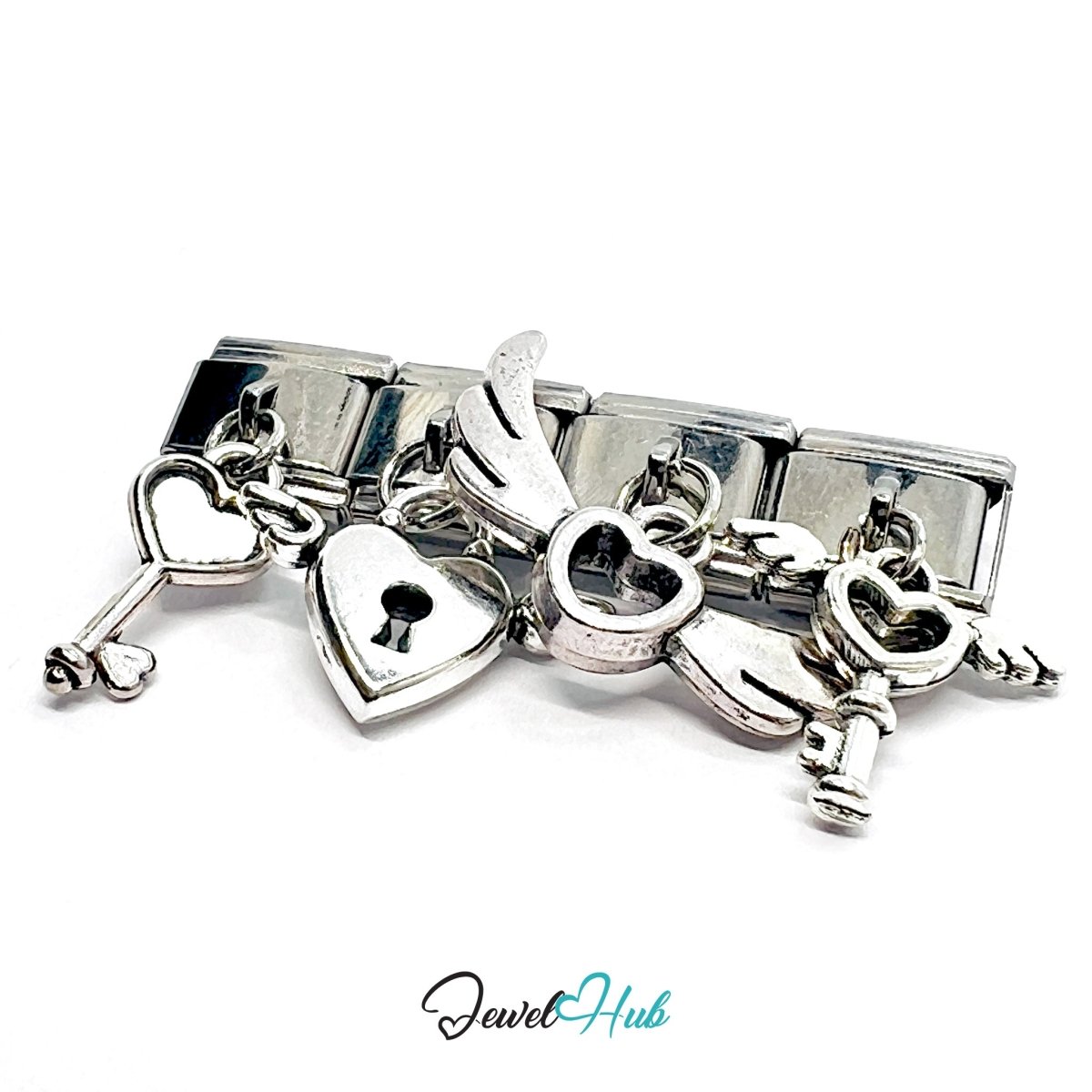 FortunaLink™ Hidden Wishes Series – Flying Heart & Wings Lock Charm Design - JewelHub.co.uk