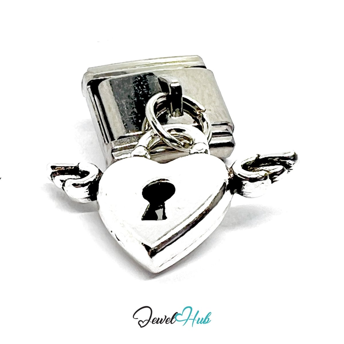FortunaLink™ Hidden Wishes Series – Flying Heart & Wings Lock Charm Design - JewelHub.co.uk