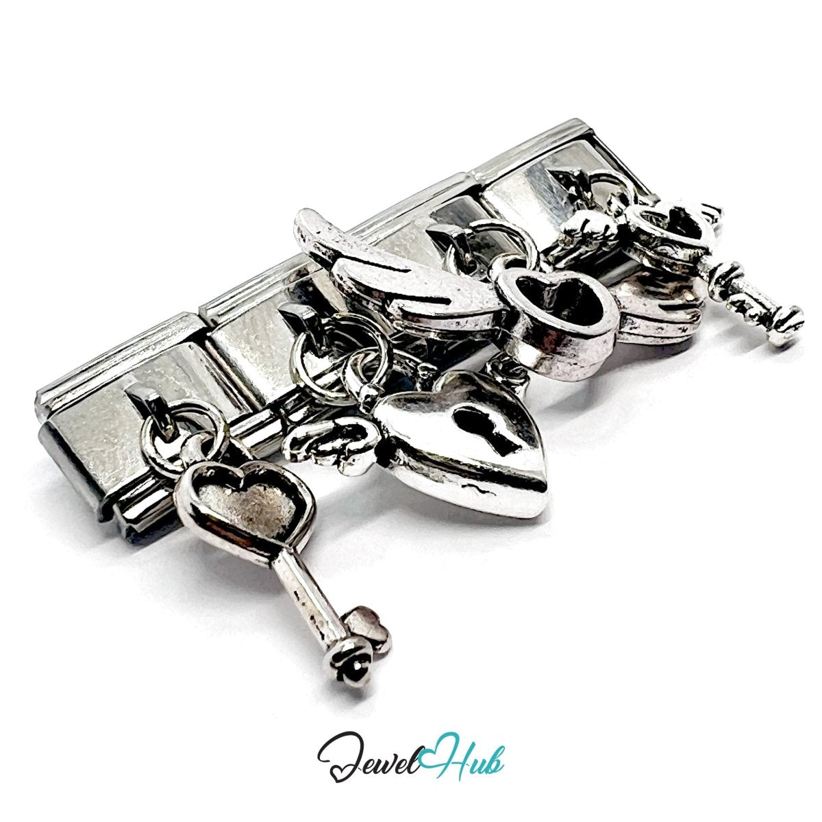FortunaLink™ Hidden Wishes Series – Flying Heart & Wings Lock Charm Design - JewelHub.co.uk