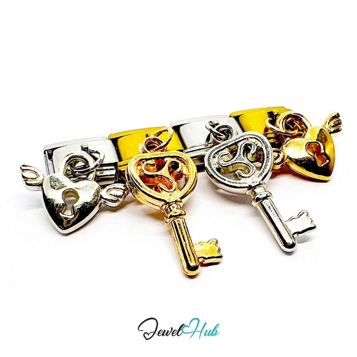 FortunaLink™ Hidden Wishes Series – Key & Winged Lock Charm - JewelHub.co.uk