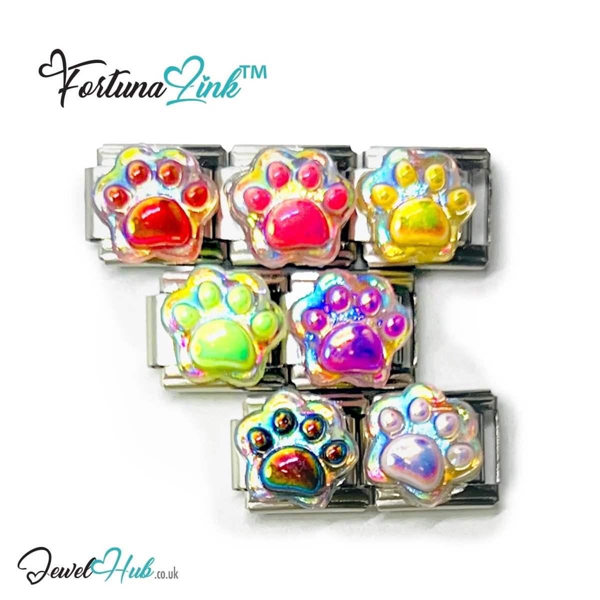 FortunaLink™ Italian Bracelet Charm – Modular Paw Print Design for Colourful Everyday Style - JewelHub.co.uk
