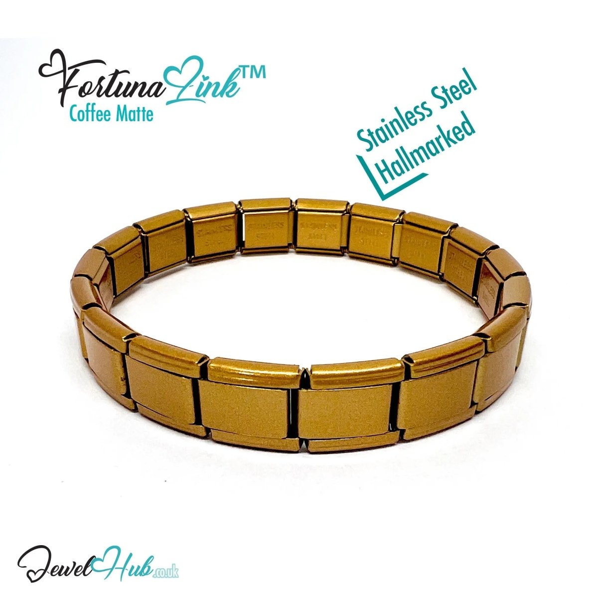 FortunaLink™ Modular Italian Bracelet – Coffee Matte Finish, 18 Stainless Steel Links for Charm Stacking - JewelHub.co.uk