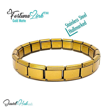 FortunaLink™ Modular Italian Bracelet – Gold Matte Finish, 18 Stainless Steel Links for Charm Stacking - JewelHub.co.uk