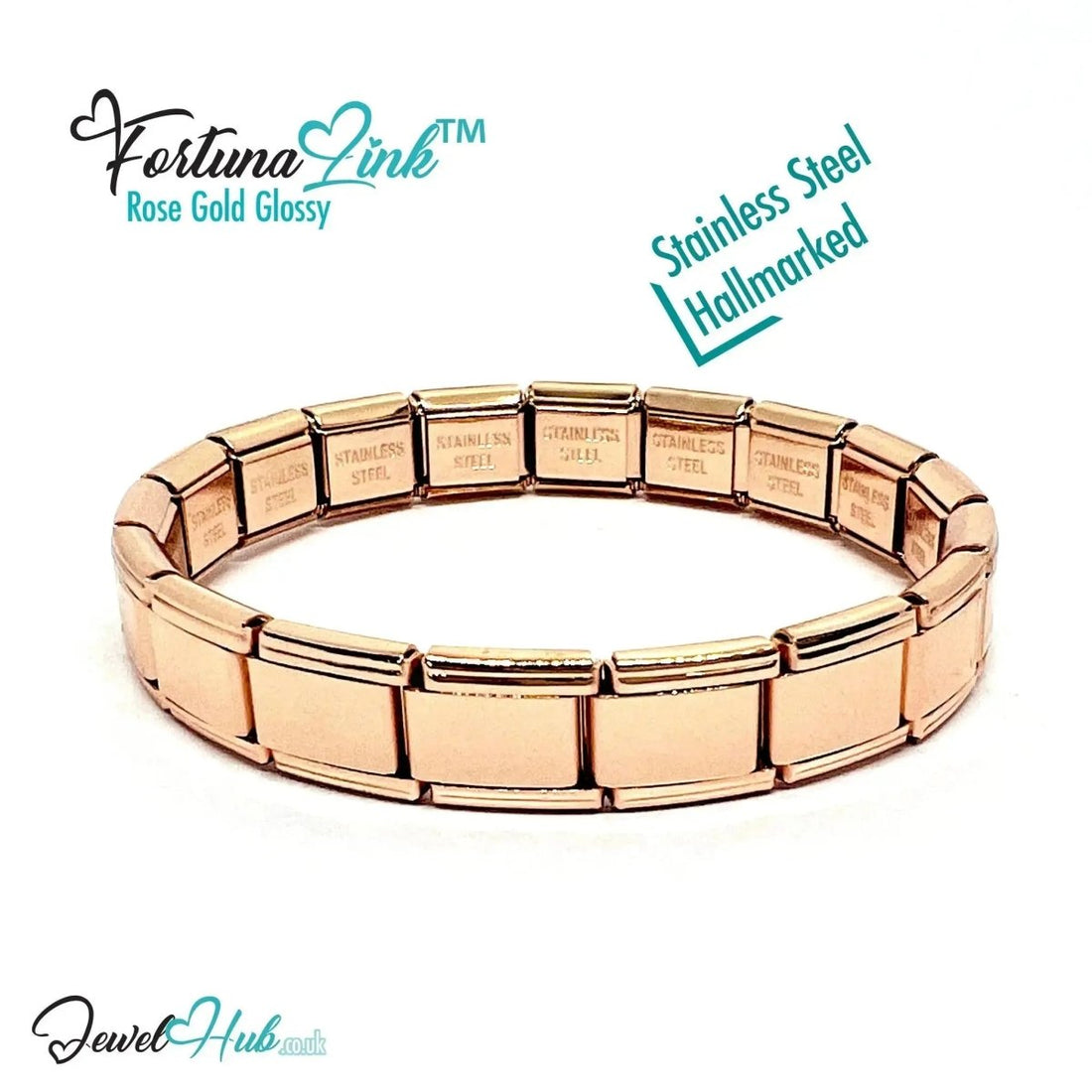 FortunaLink™ Modular Italian Bracelet (Rose Gold Glossy Finish) 18 Stainless Steel Link - JewelHub.co.uk