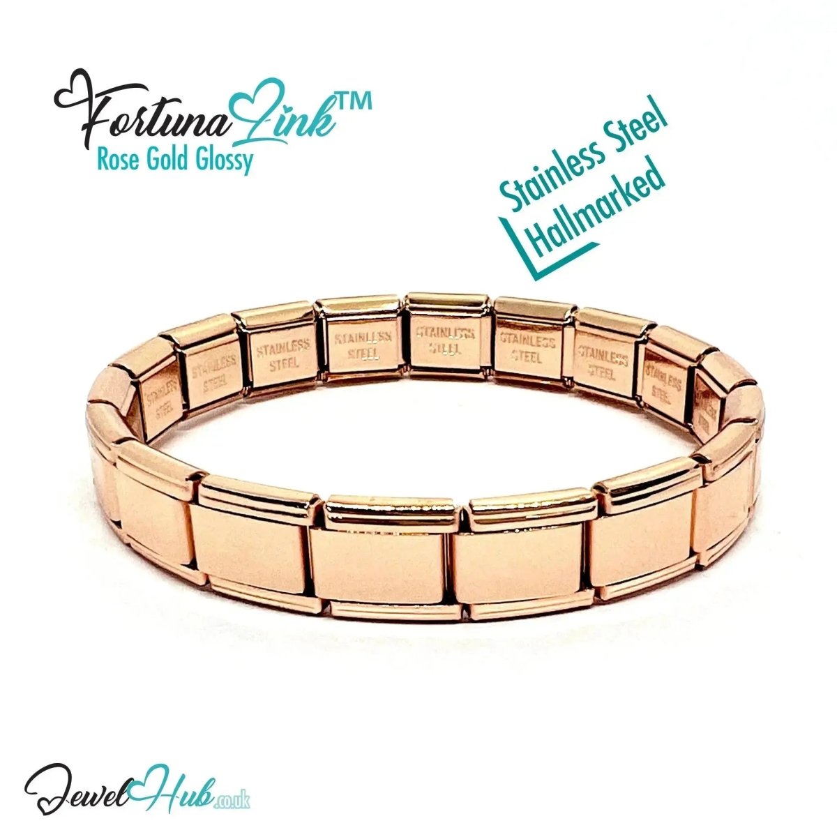 FortunaLink™ Modular Italian Bracelet (Rose Gold Glossy Finish) 18 Stainless Steel Link - JewelHub.co.uk