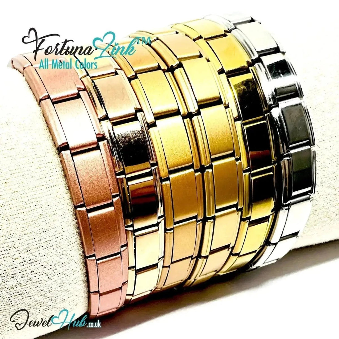 FortunaLink™ Modular Italian Bracelet (Rose Gold Matte Finish) 18 Stainless Steel Links for Charm Stacking - JewelHub.co.uk