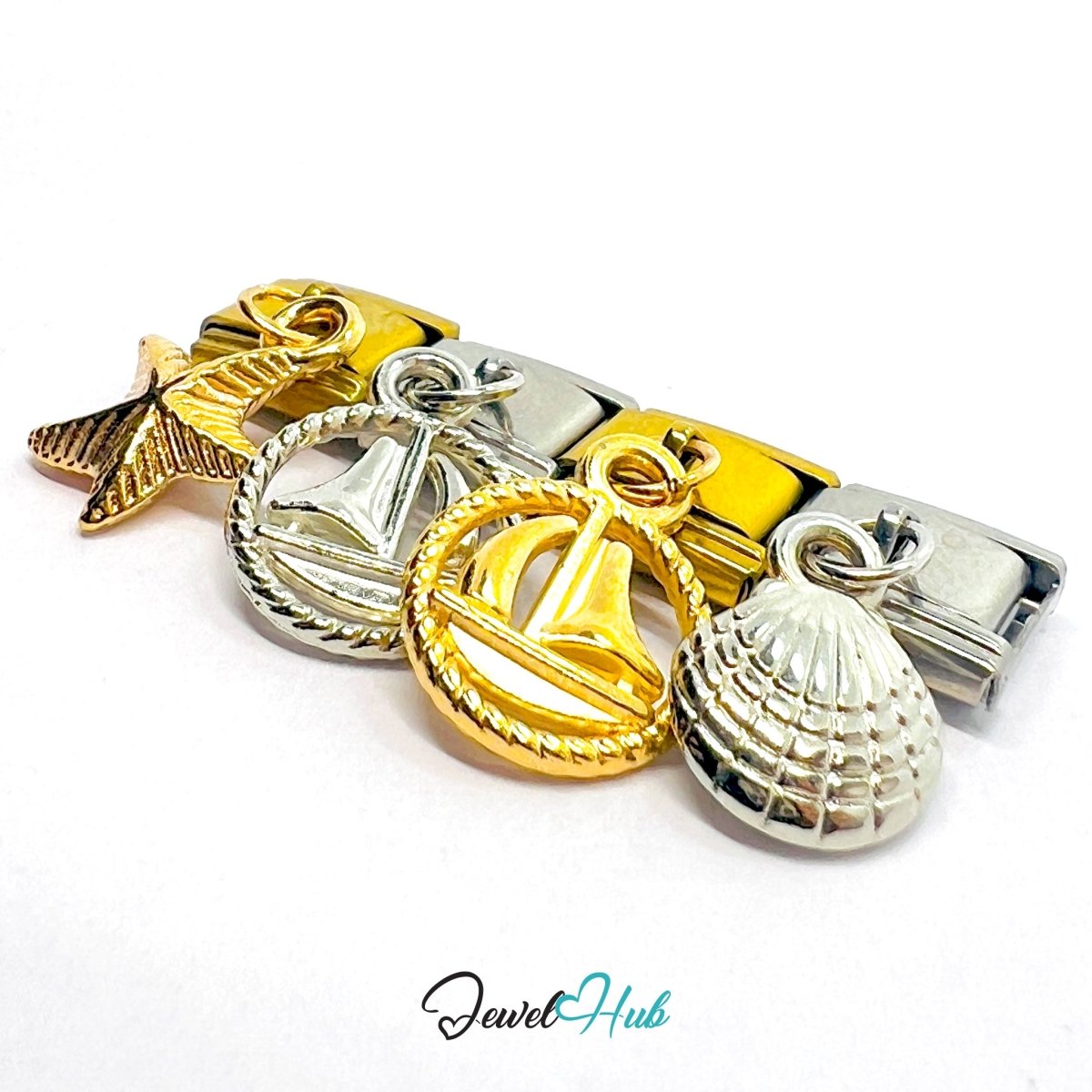 FortunaLink™ Ocean Dreams Boat Shell Starfish Charm Set Design - JewelHub.co.uk