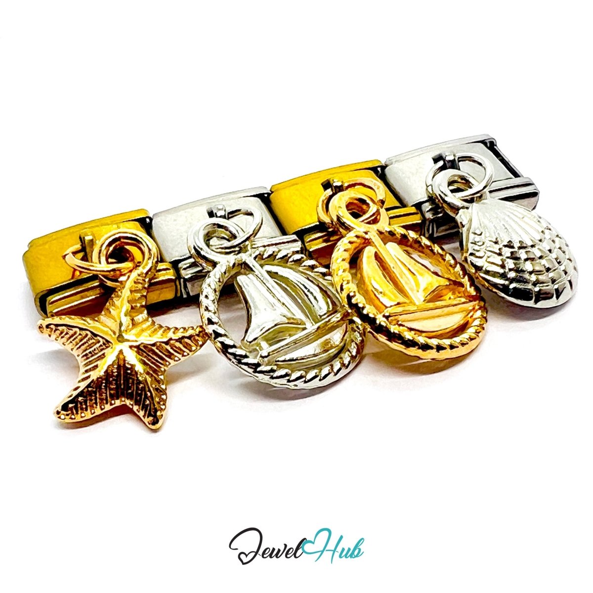 FortunaLink™ Ocean Dreams Boat Shell Starfish Charm Set Design - JewelHub.co.uk