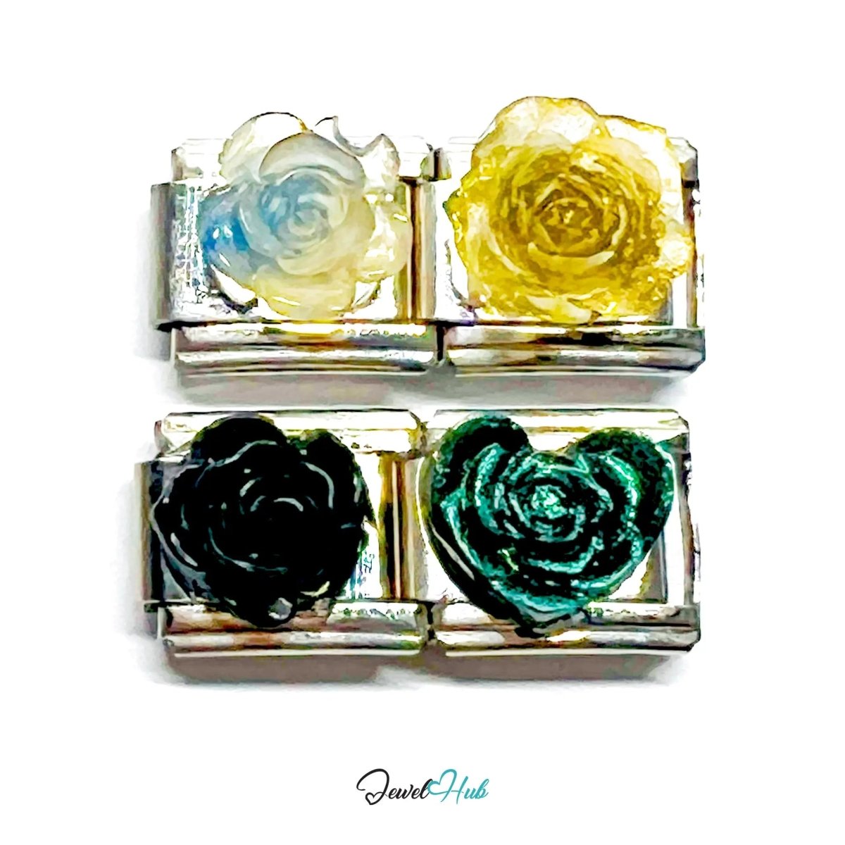 FortunaLink™ Punk Rose Charm for 9mm Italian Bracelets – Sculpted Modular Link - JewelHub.co.uk