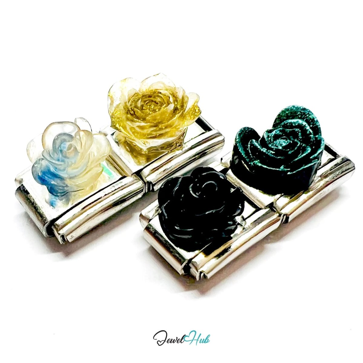 FortunaLink™ Punk Rose Charm for 9mm Italian Bracelets – Sculpted Modular Link - JewelHub.co.uk