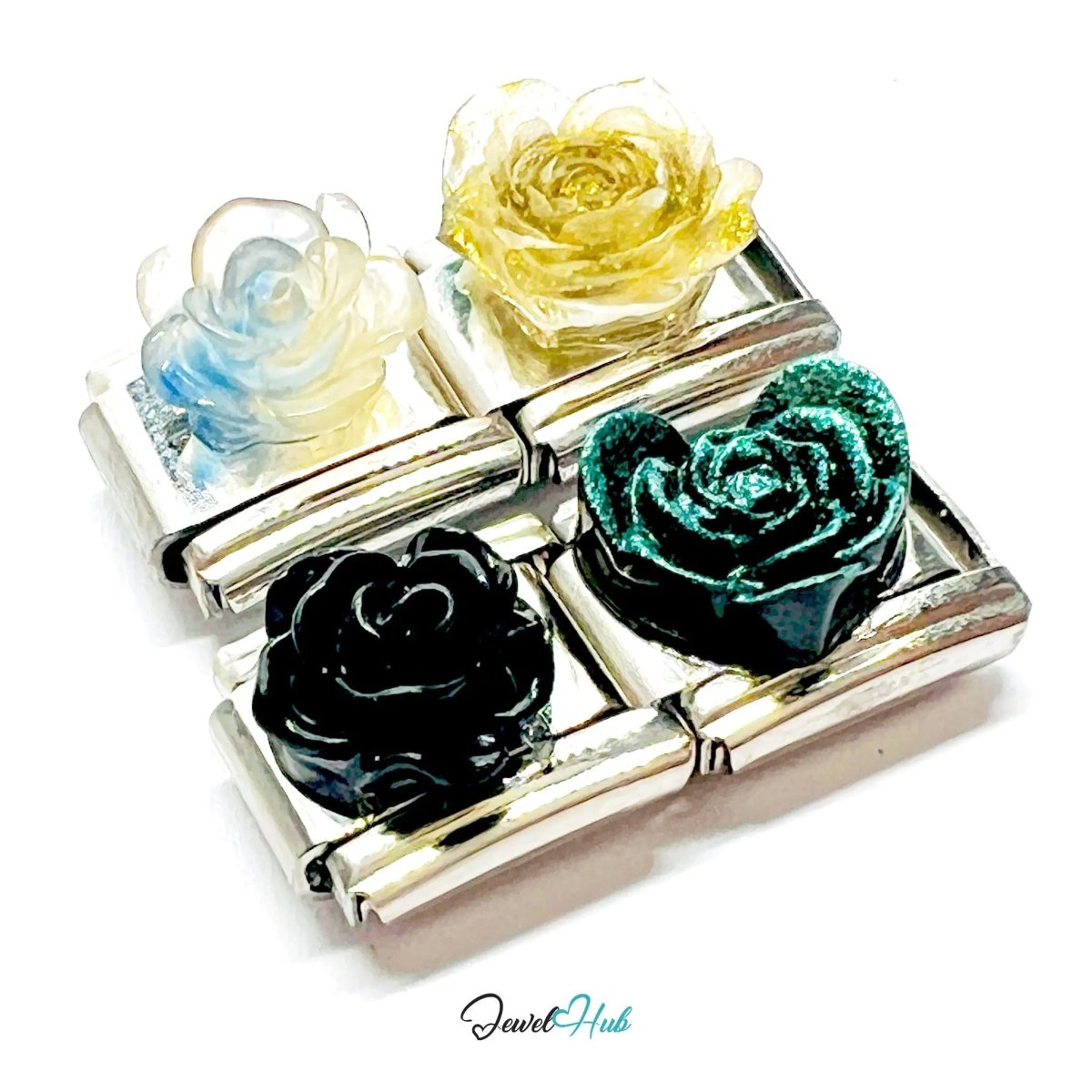 FortunaLink™ Punk Rose Charm for 9mm Italian Bracelets – Sculpted Modular Link - JewelHub.co.uk