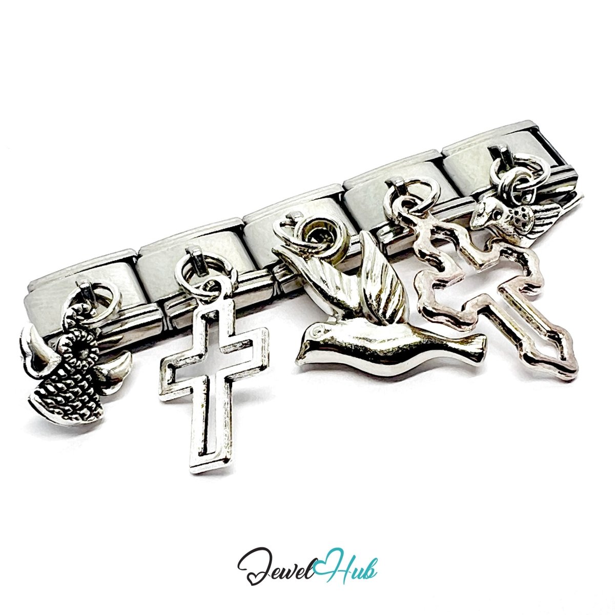 FortunaLink™ Quiet Faith Series – Dove, Cross & Angel Charm Design - JewelHub.co.uk