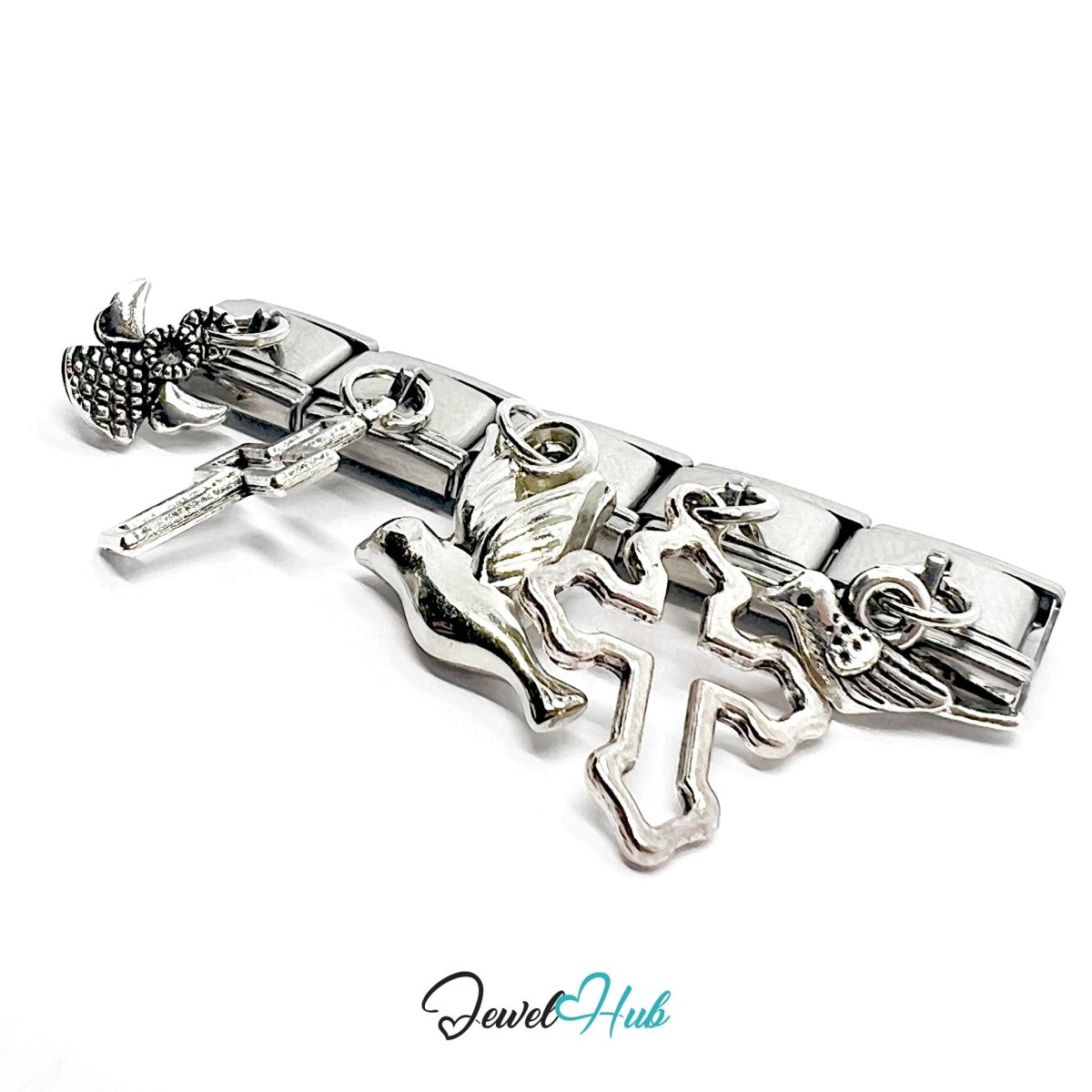FortunaLink™ Quiet Faith Series – Dove, Cross & Angel Charm Design - JewelHub.co.uk