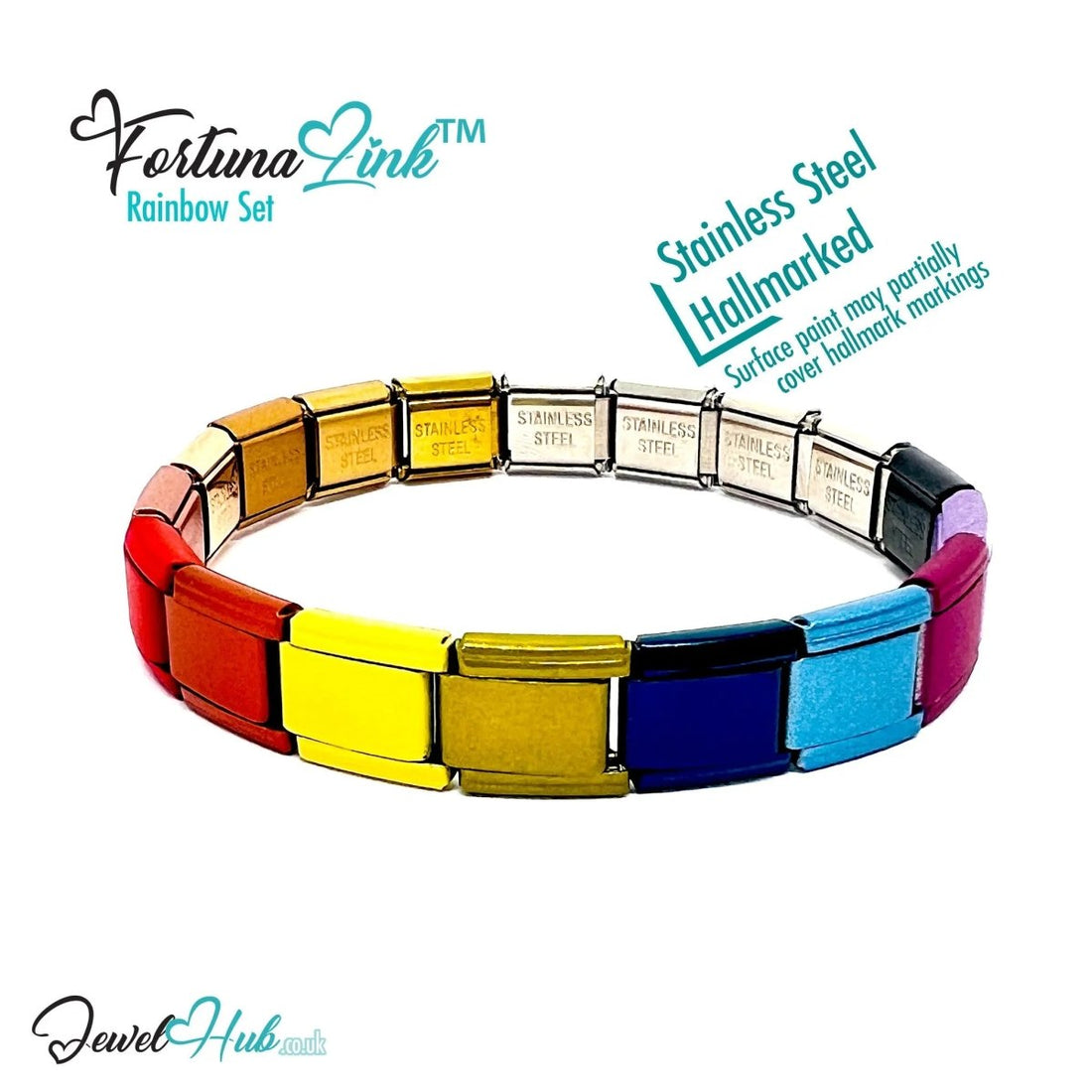 FortunaLink™ Rainbow Set – Modular Italian Bracelet in 9 Vibrant Colours - JewelHub.co.uk