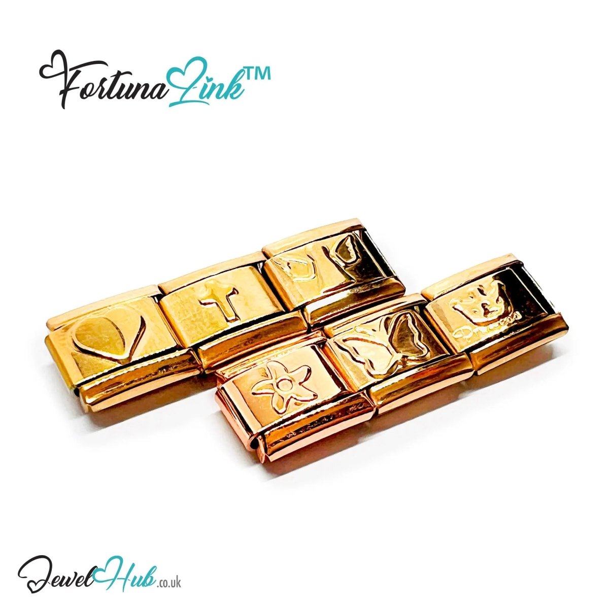 FortunaLink™ Rose Gold - Tone Italian Charm – Stainless Steel Symbols for Daily Meaning & Modular Elegance - JewelHub.co.uk