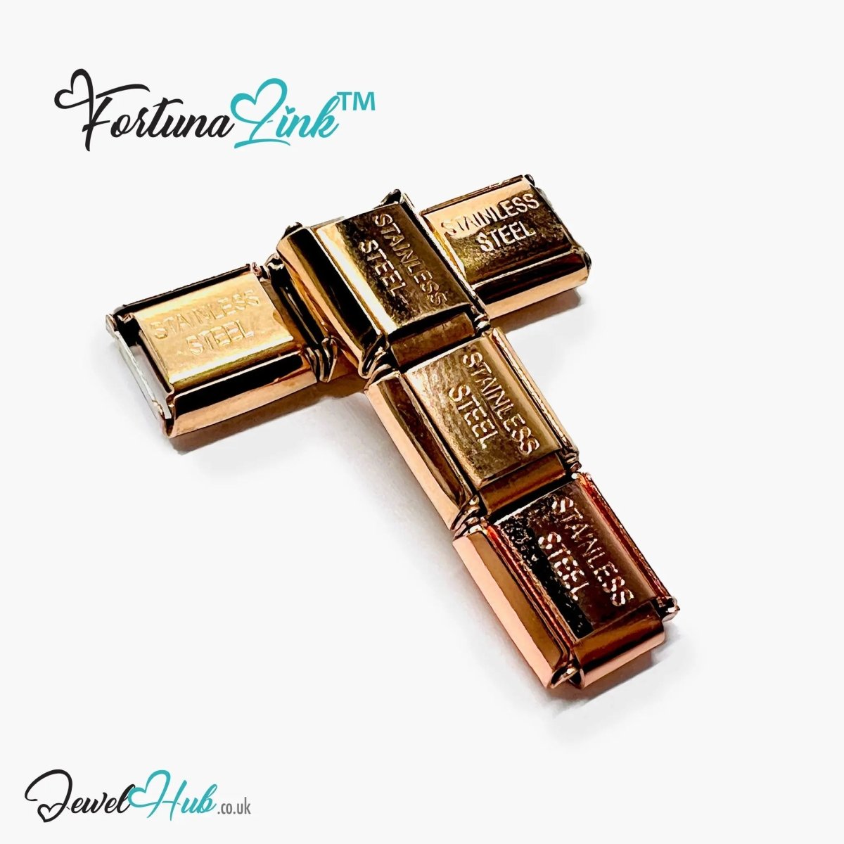 FortunaLink™ Rose Gold - Tone Italian Charm – Stainless Steel Symbols for Daily Meaning & Modular Elegance - JewelHub.co.uk