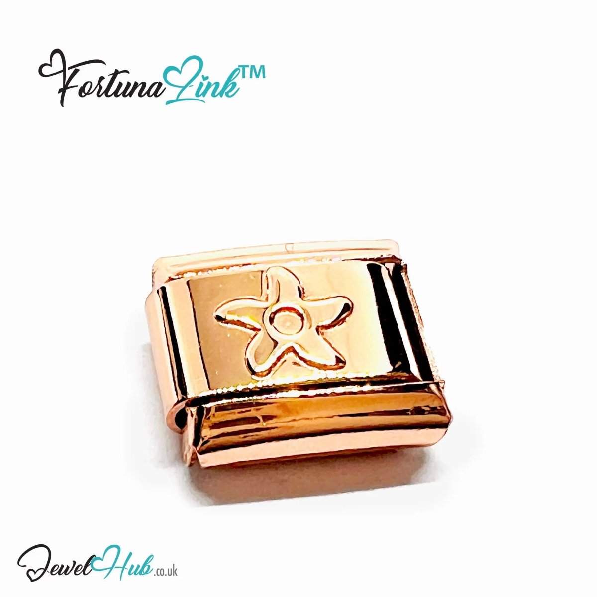 FortunaLink™ Rose Gold - Tone Italian Charm – Stainless Steel Symbols for Daily Meaning & Modular Elegance - JewelHub.co.uk