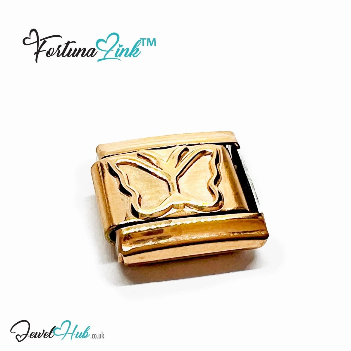 FortunaLink™ Rose Gold - Tone Italian Charm – Stainless Steel Symbols for Daily Meaning & Modular Elegance - JewelHub.co.uk