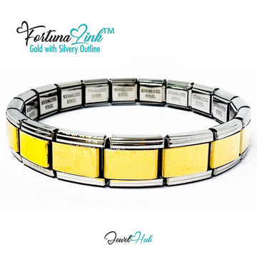 FortunaLink™ Two‑Tone Italian Charm Bracelet – Gold with Silvery Outline - 18 Stainless Steel Links (Copy) - JewelHub.co.uk
