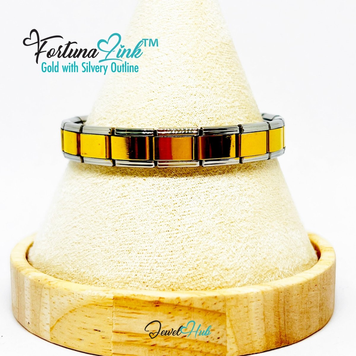 FortunaLink™ Two‑Tone Italian Charm Bracelet – Gold with Silvery Outline - 18 Stainless Steel Links (Copy) - JewelHub.co.uk