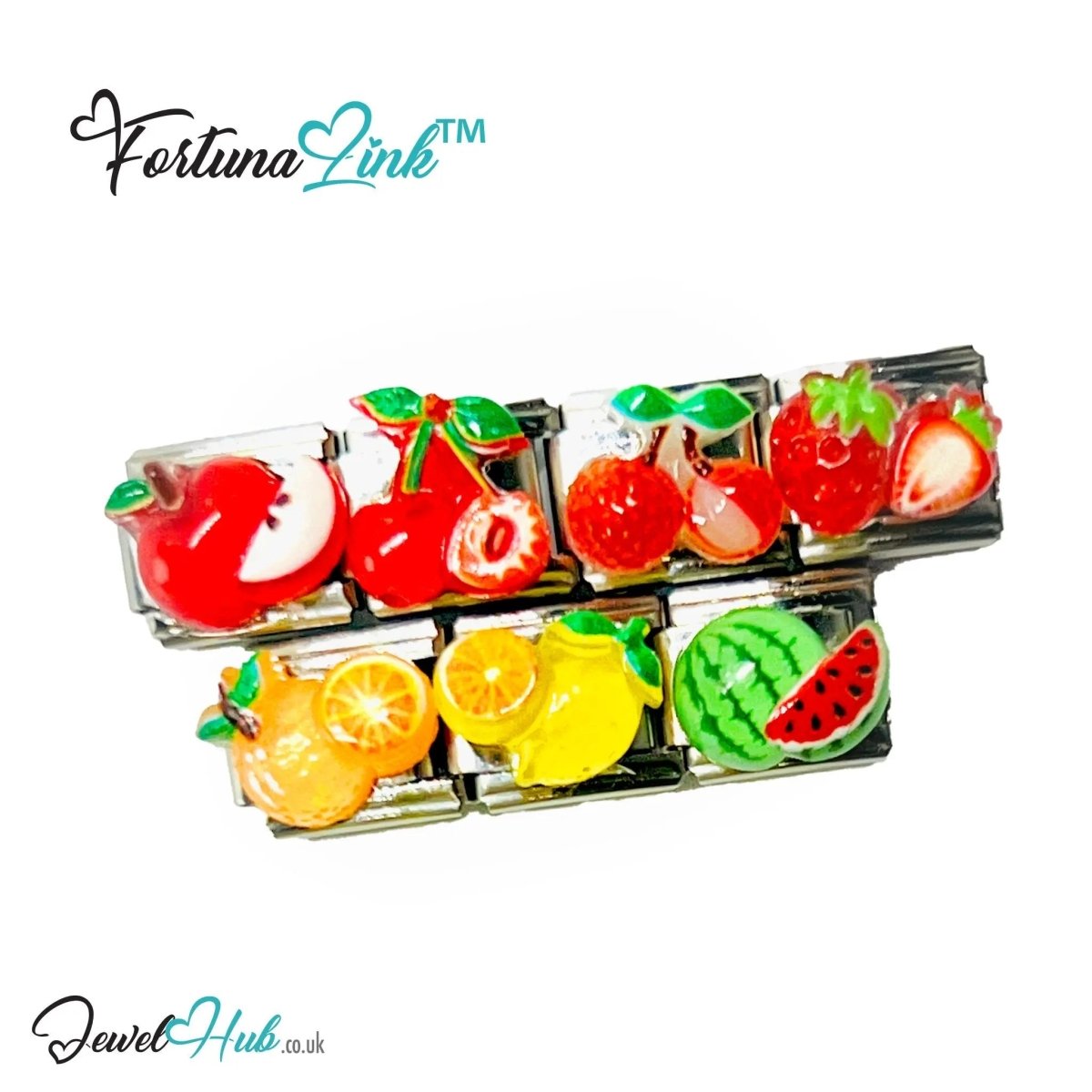 Fruit Resin Italian Bracelet Charms | FortunaLink™ Stainless Steel 10mm Tiles - JewelHub.co.uk